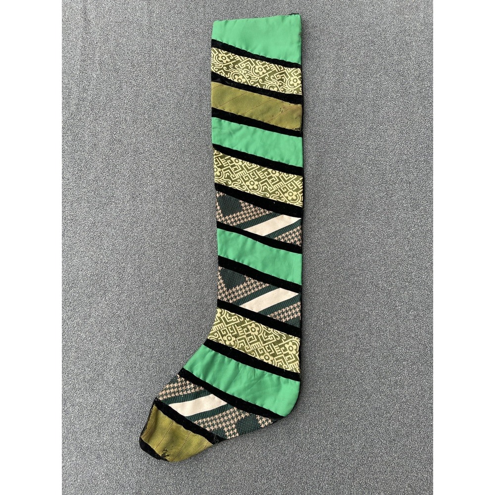 Handmade Green And Black Christmas Stocking Patchwork 28" Long 5.5" Wide